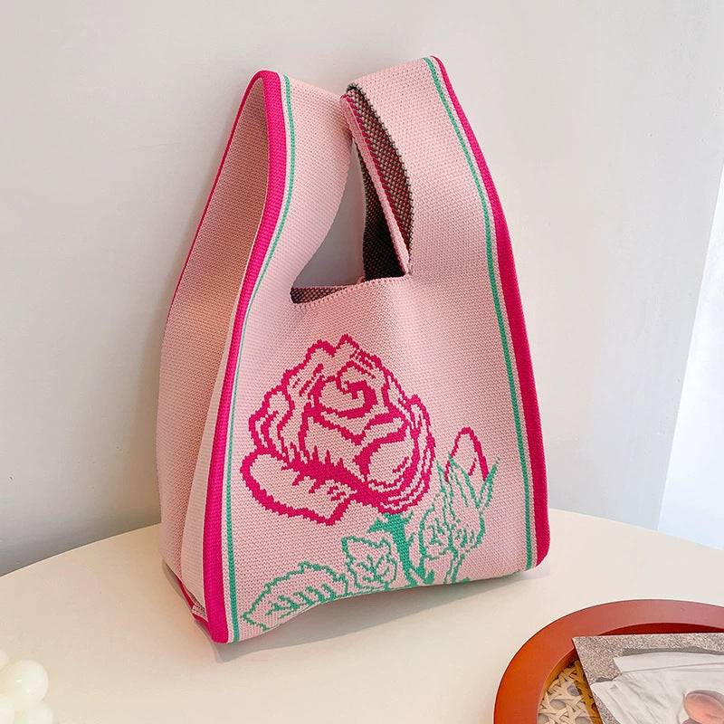 All-match Korean-style Striped Wool Knitted Handbag