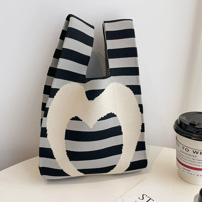 All-match Korean-style Striped Wool Knitted Handbag