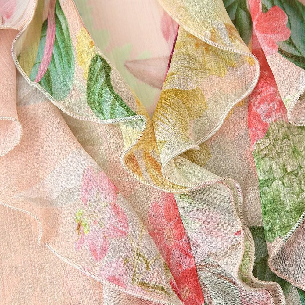 Simple Floral Print Laminated Long Sleeve Shirt
