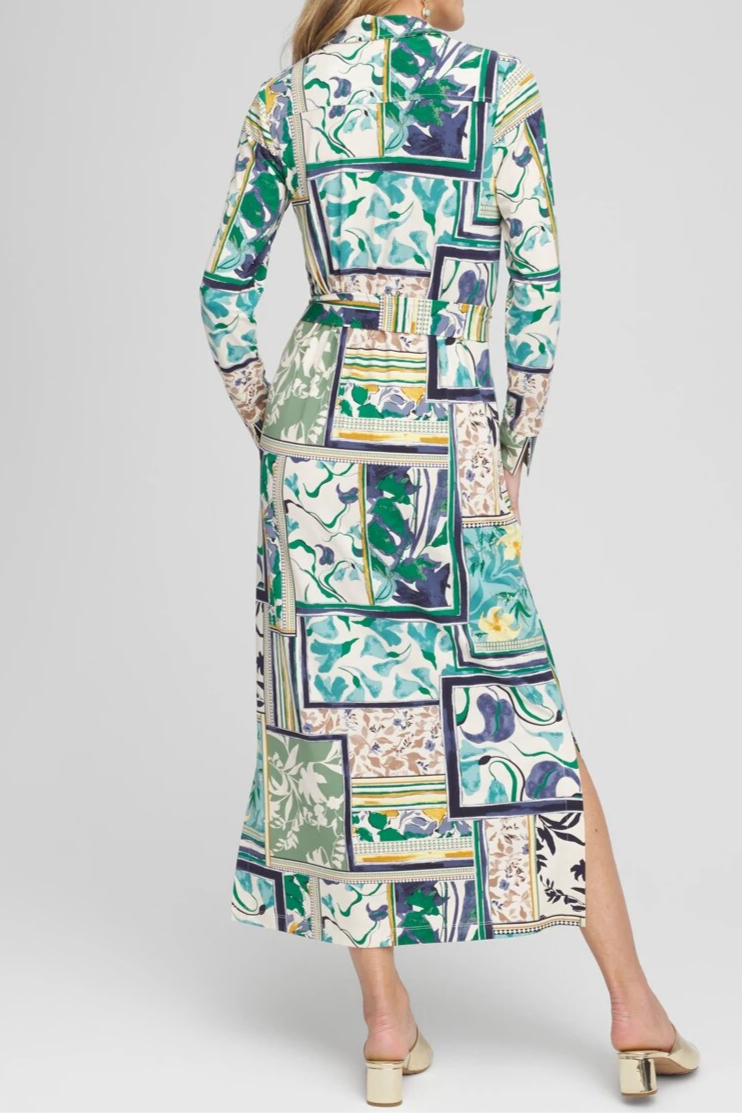 Patchwork Print Maxi Shirtdress