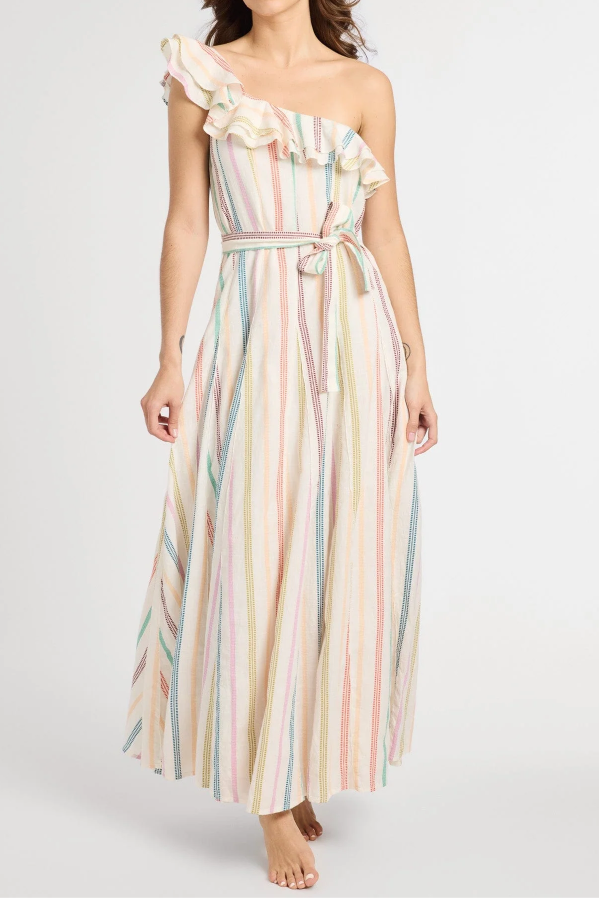 One-Shoulder Ruffled Slim Floral Dress