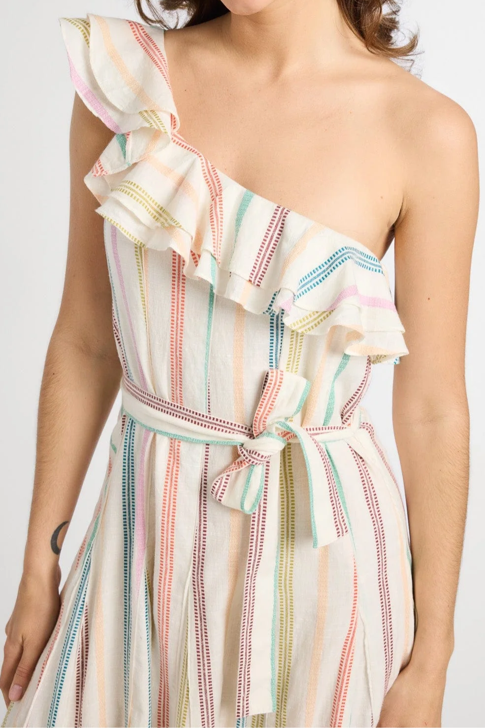 One-Shoulder Ruffled Slim Floral Dress