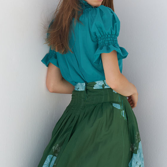 Blue Bubble Sleeve Shirt