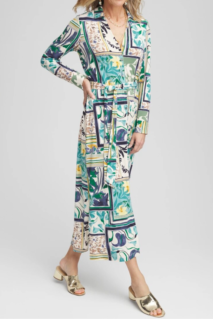 Patchwork Print Maxi Shirtdress