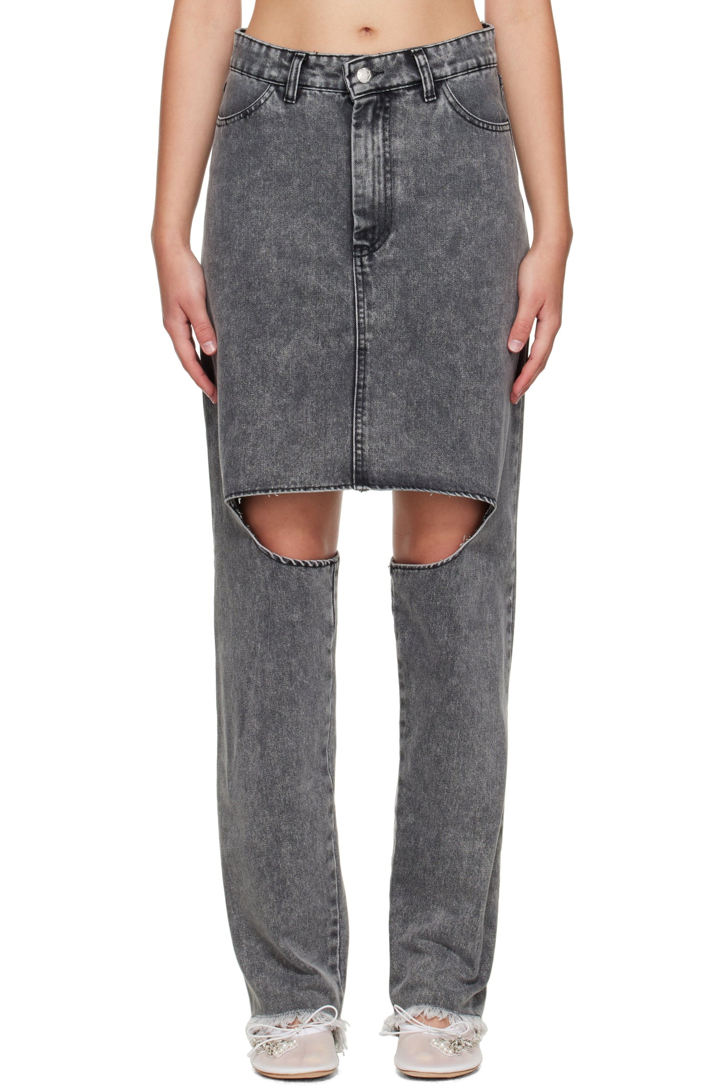 Knee-exposed Creative Denim Culottes