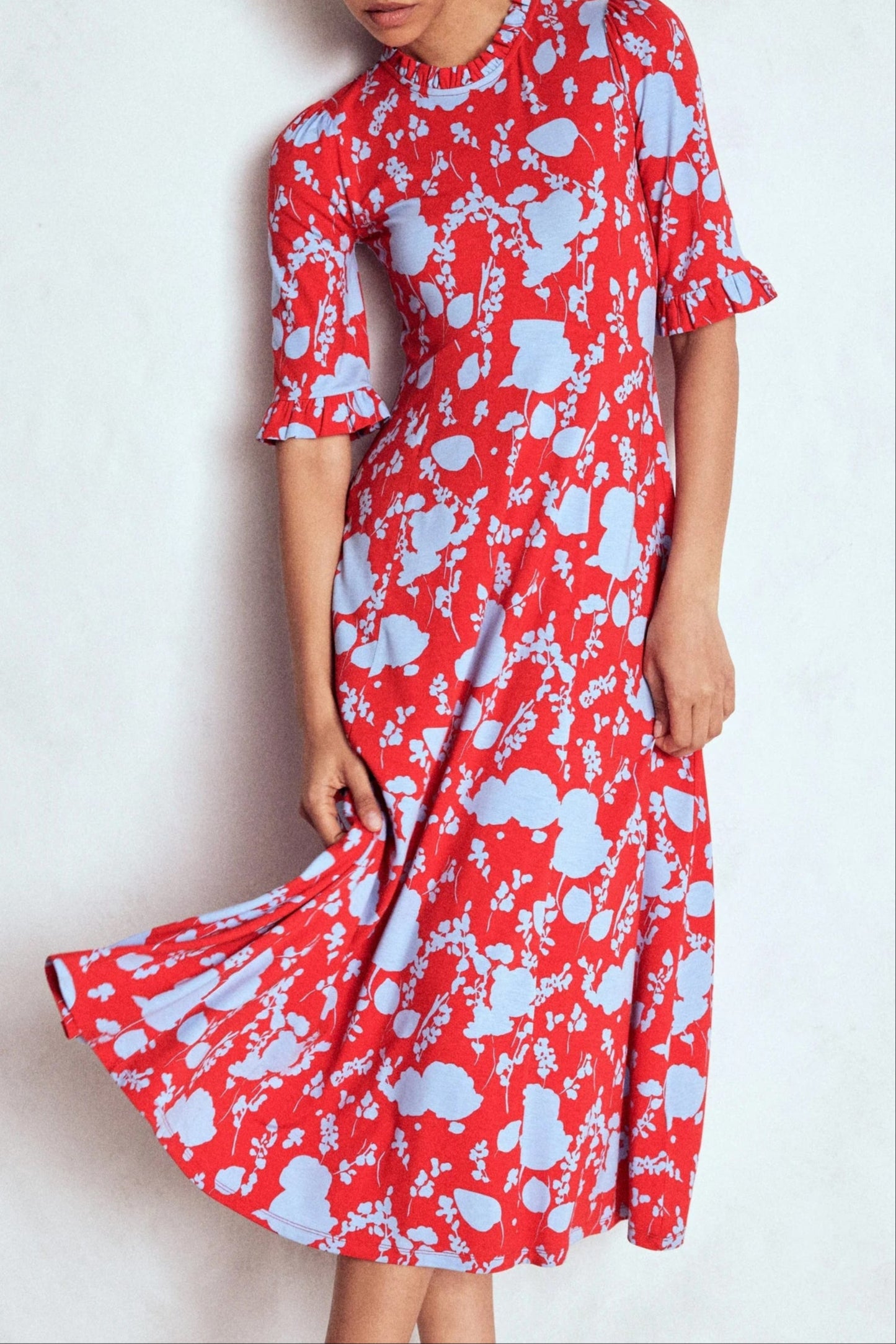 Half Sleeve Gray Blue Print Dress