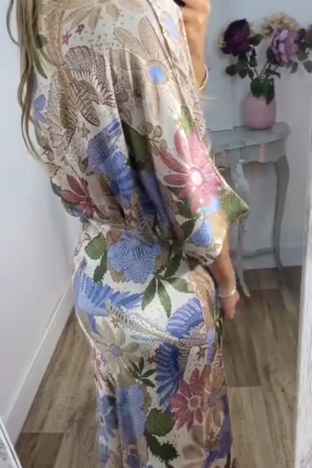 Temperament Home Satin Print Short Sleeve Skirt Suit