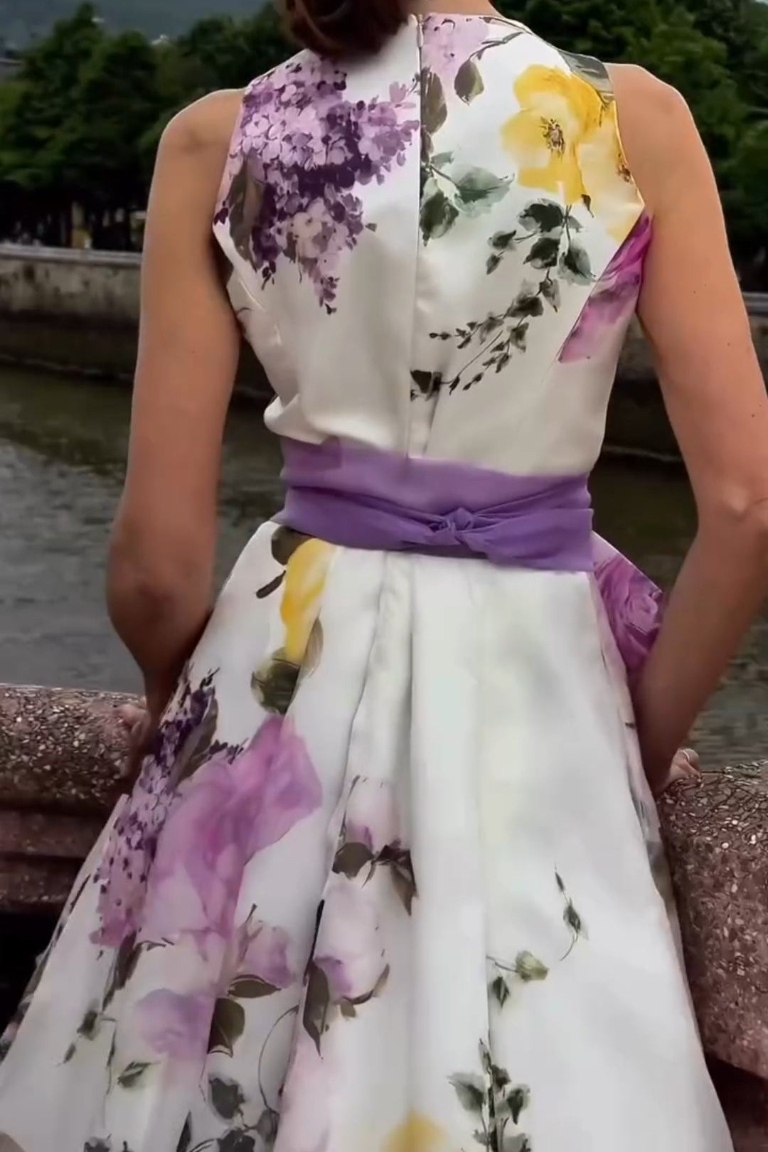 Sleeveless Waist Print Split Fashion Dress