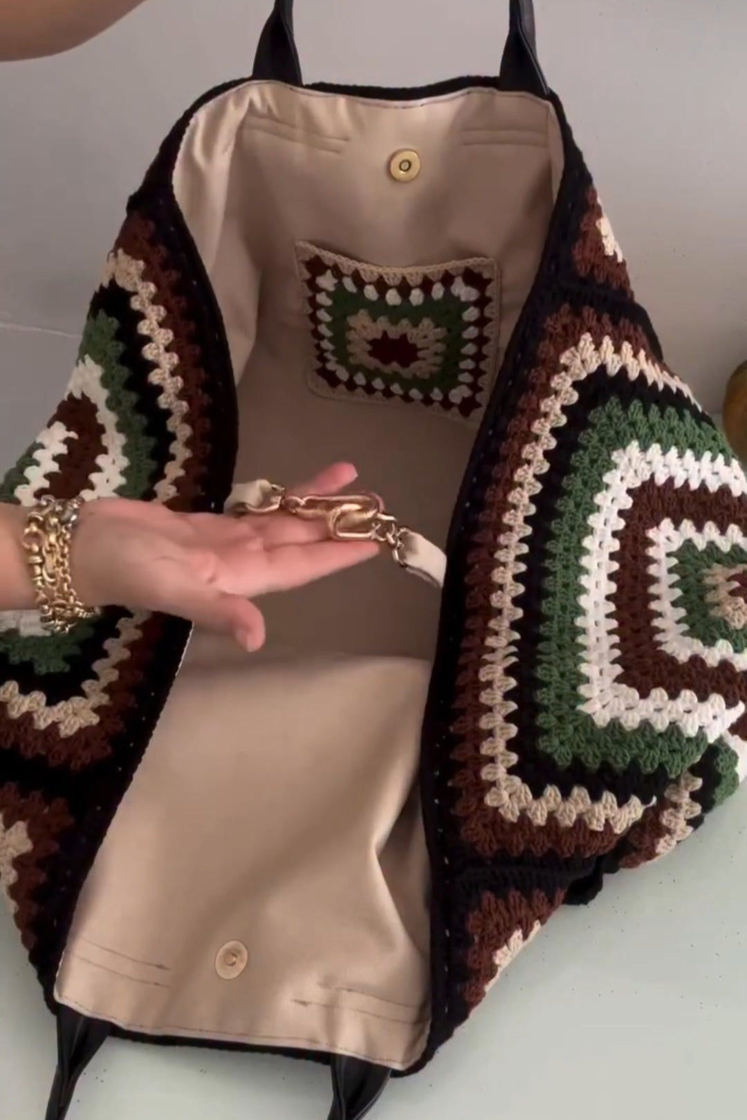 Square Print Knitted Bag