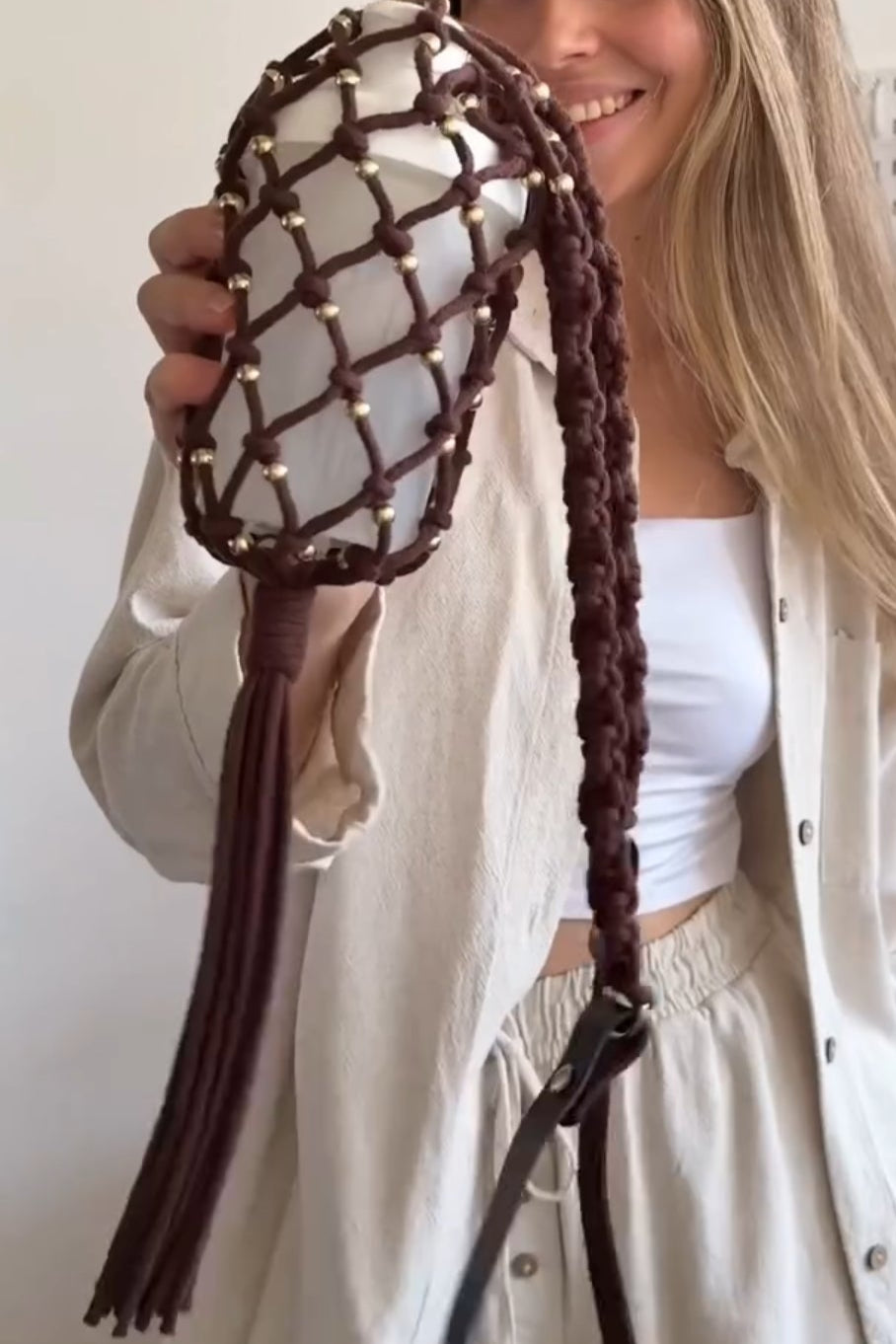 Openwork Woven Bottle Bag