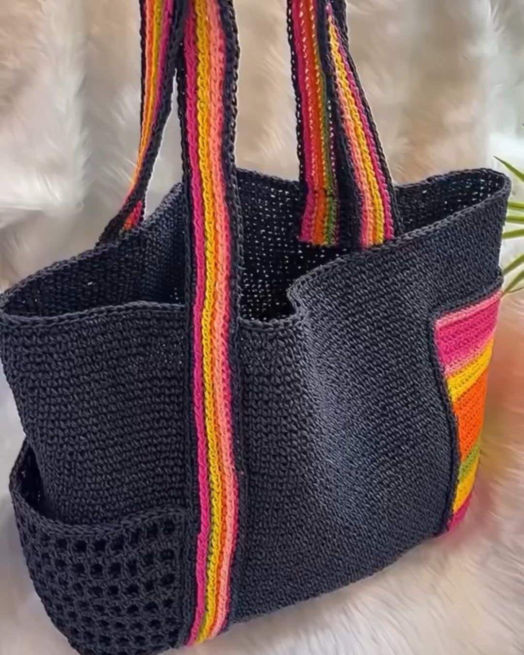 Rainbow Embellishment, Black Woven Bag