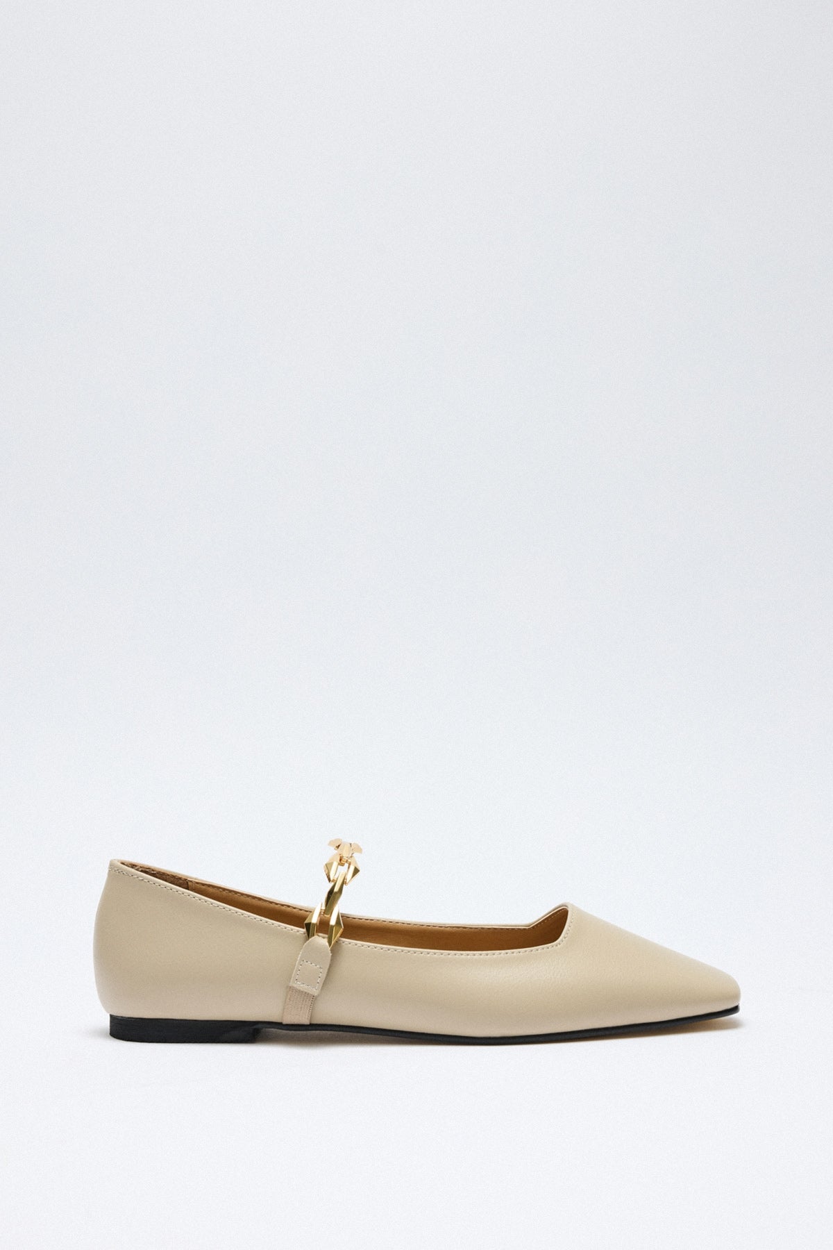 Women's Black Ballet Shoes With Shiny Chain Decoration