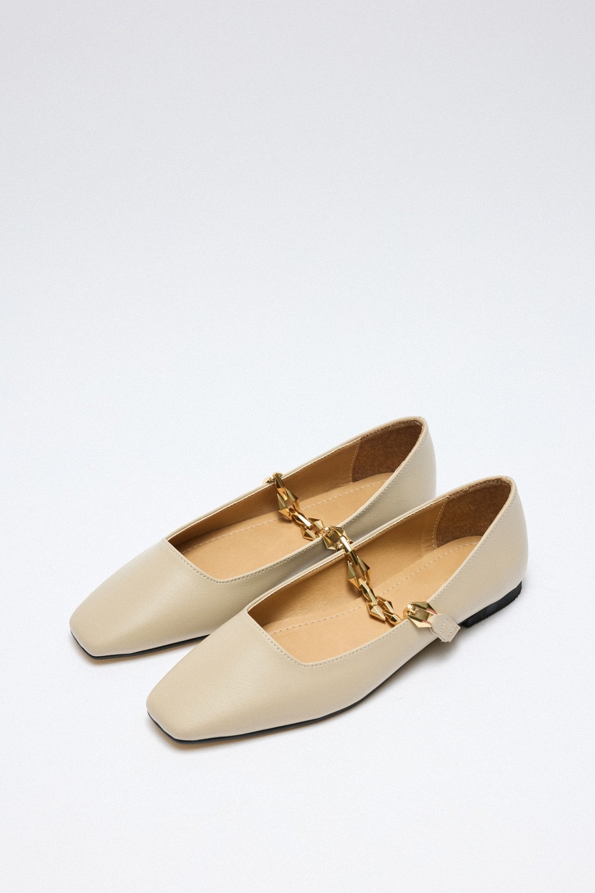 Women's Black Ballet Shoes With Shiny Chain Decoration