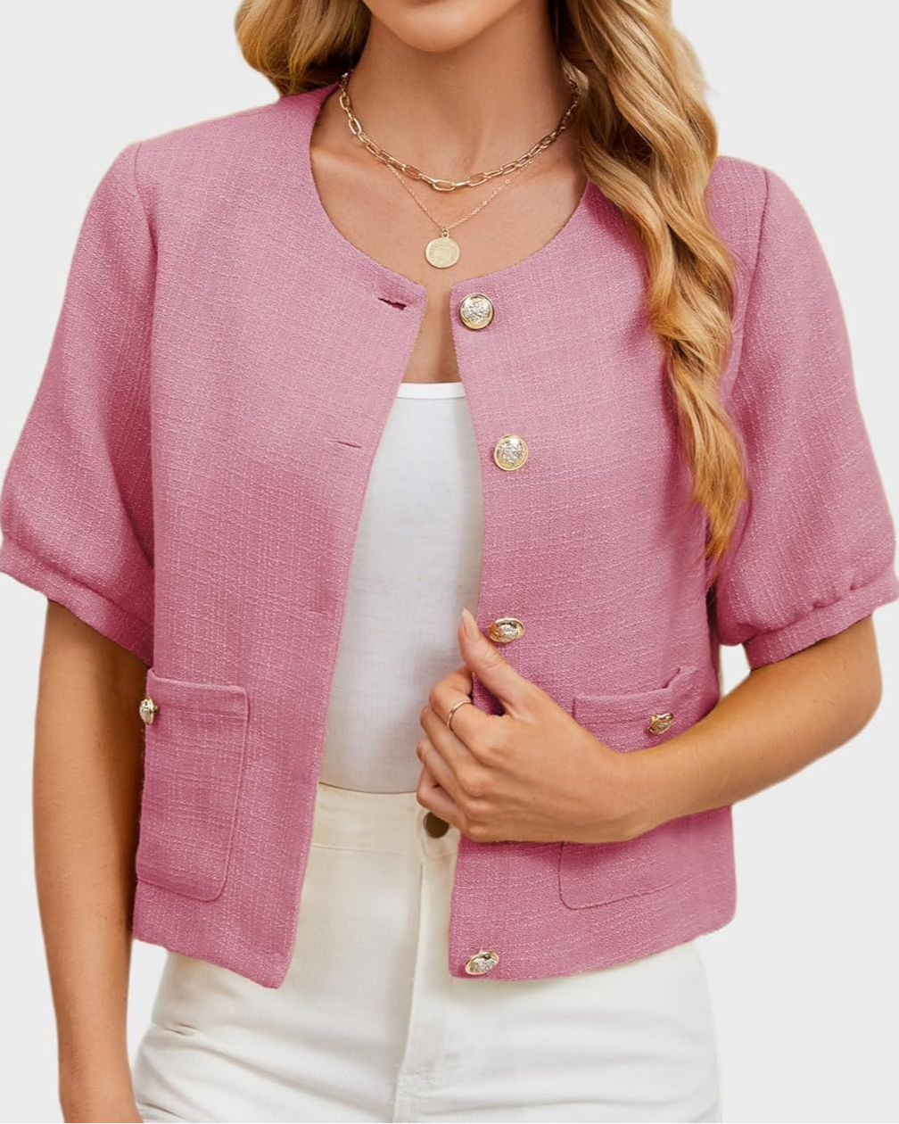 Women's Short Puff Sleeve Tweed Jacket, Summer Short Jacket