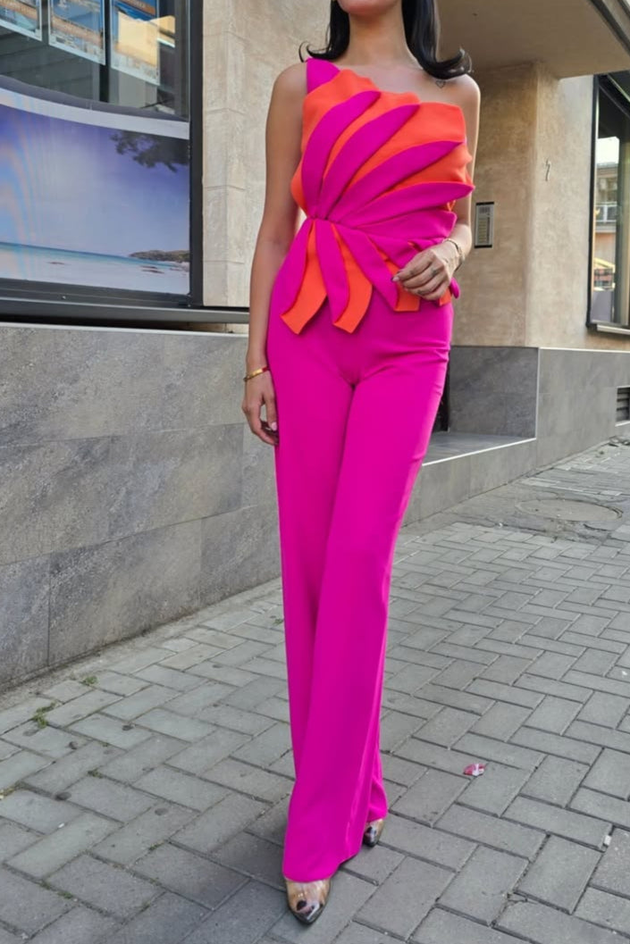 Flower One-Shoulder Jumpsuit