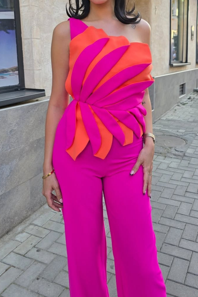 Flower One-Shoulder Jumpsuit