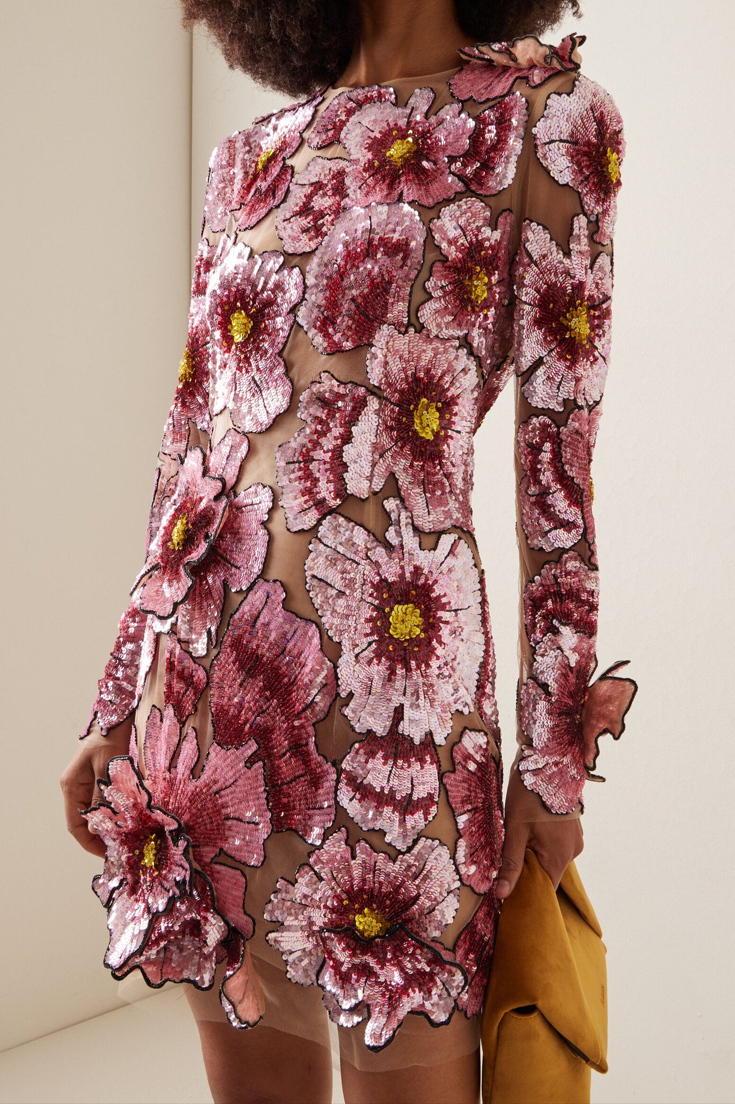 Embroidered Long Sleeve Floral Short Dress