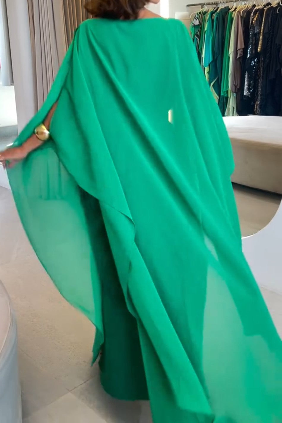 Grass Green Three-dimensional Flower Design Elegant Chiffon Dress