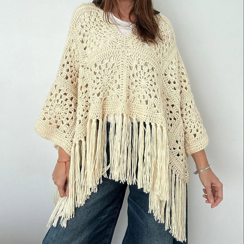 Fringed Cutout Shawl