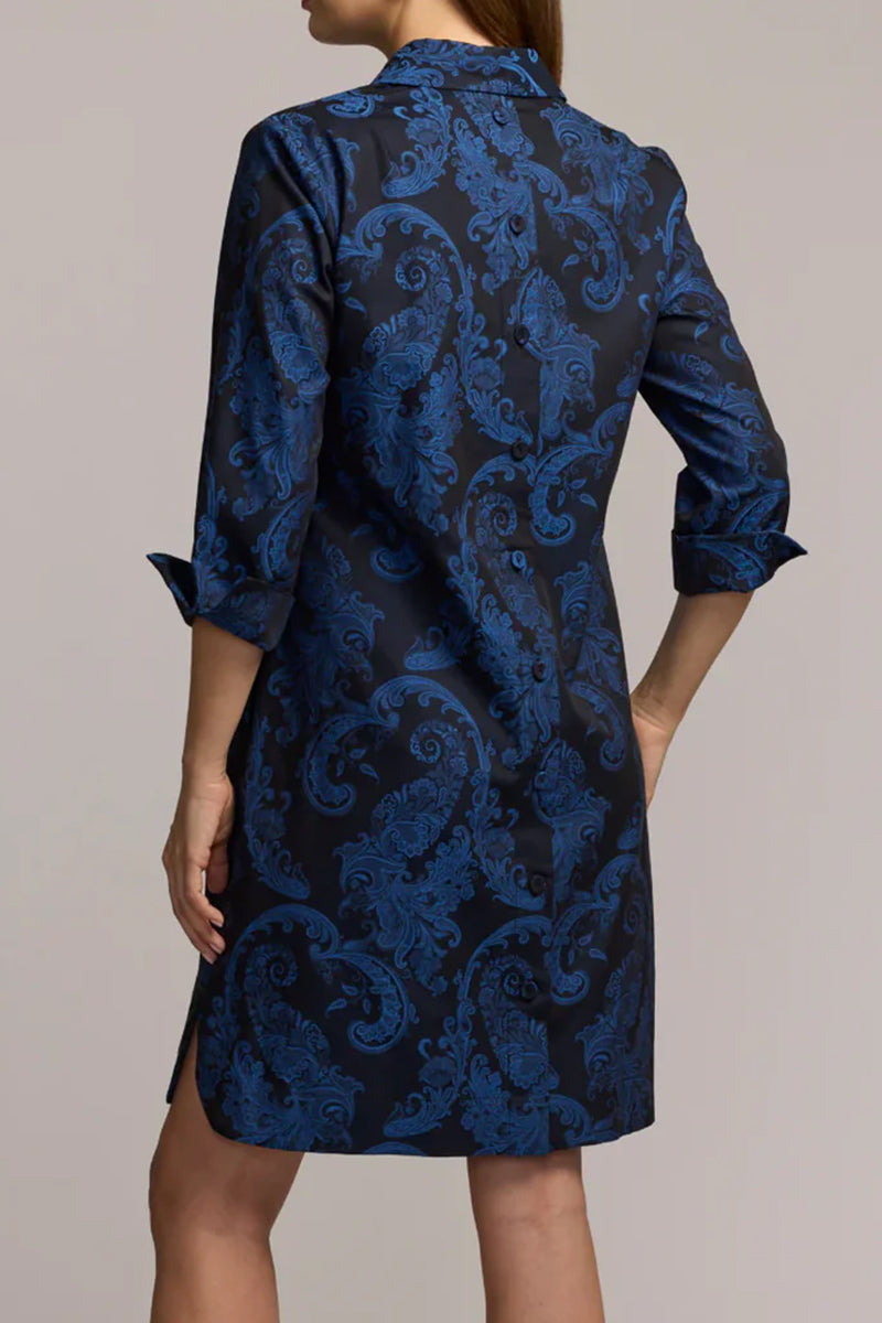 3/4 Sleeve Paisley Jacquard Dress