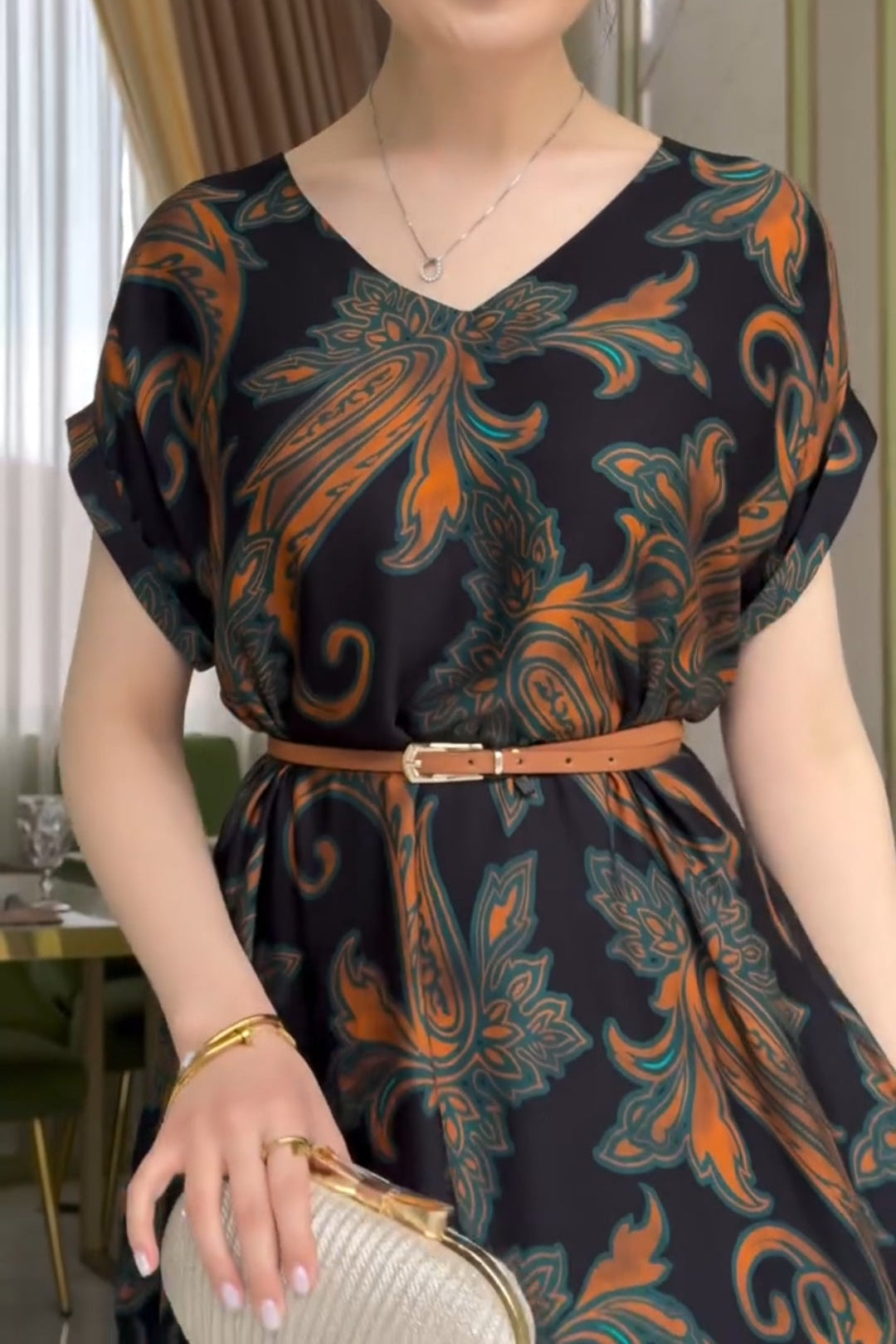 Brown-Black Printed Split Skirt