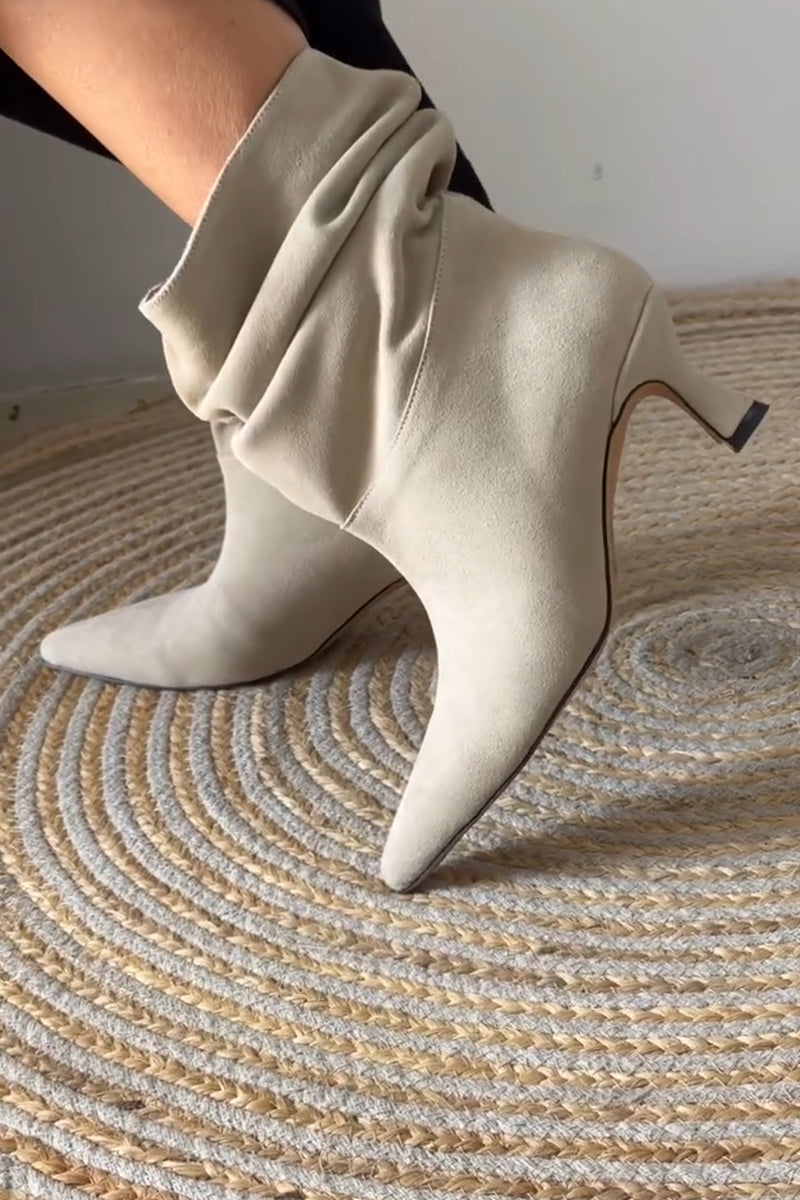 Cream White Pleated Booties
