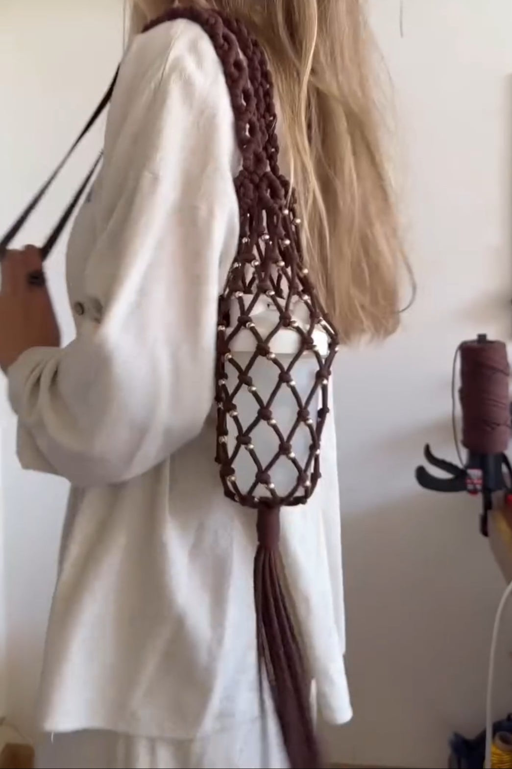 Openwork Woven Bottle Bag