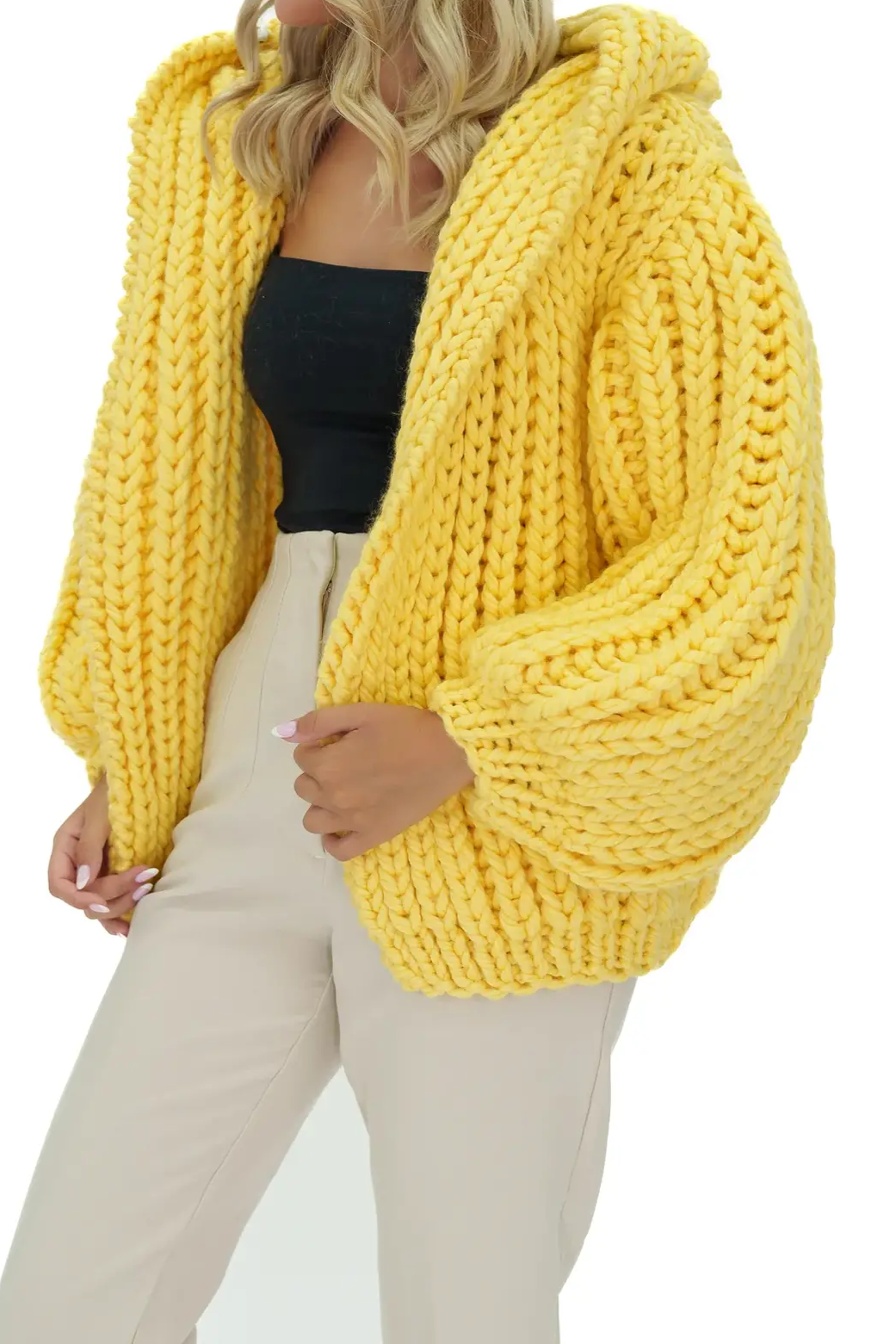 Hooded Chunky Cardigan - Yellow