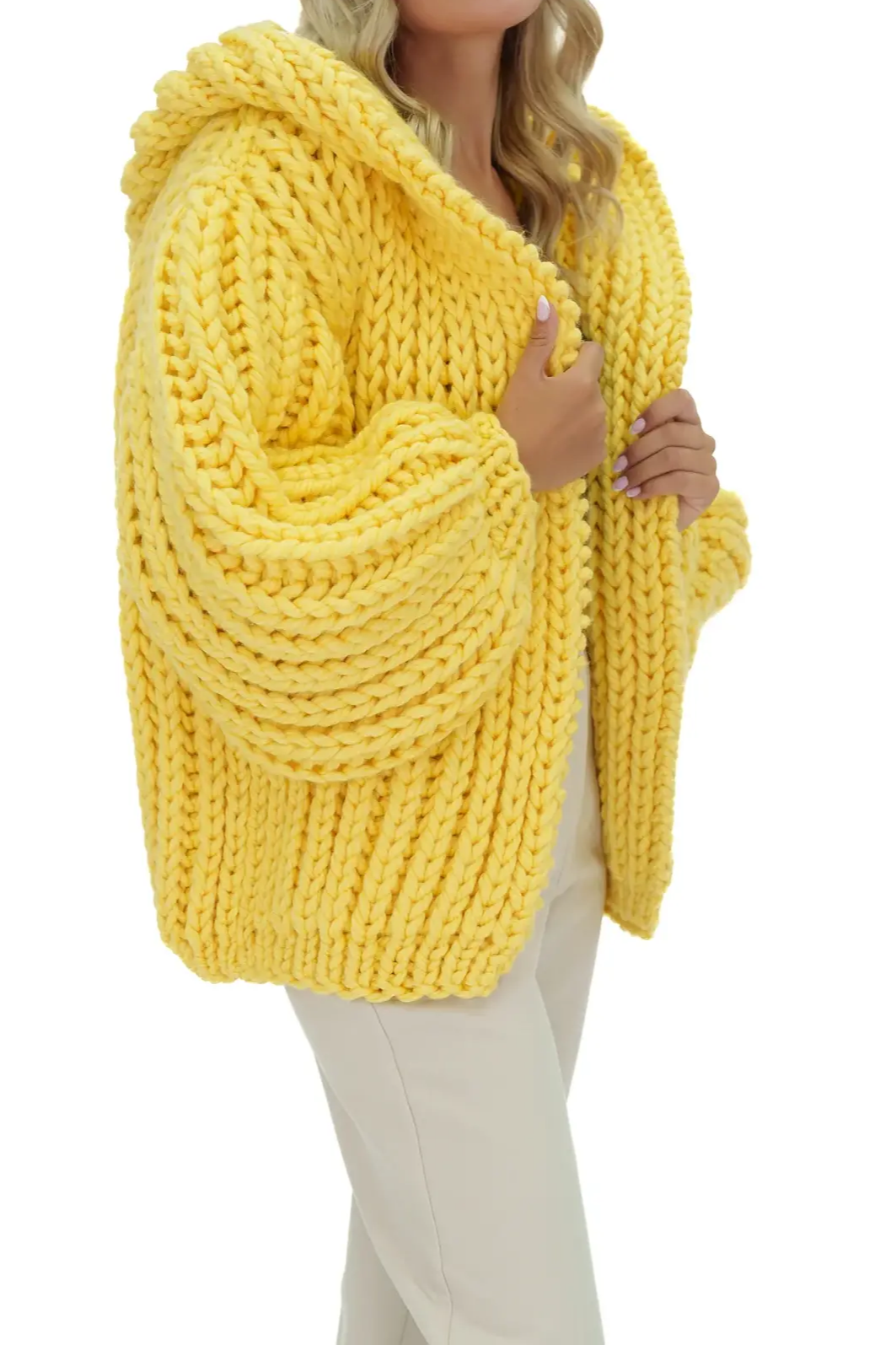 Hooded Chunky Cardigan - Yellow