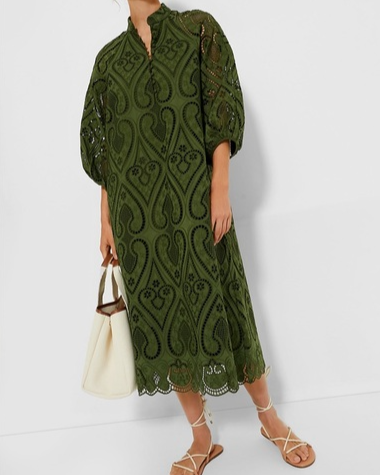 Army Green Eyelet Maxi Skirt