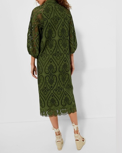 Army Green Eyelet Maxi Skirt