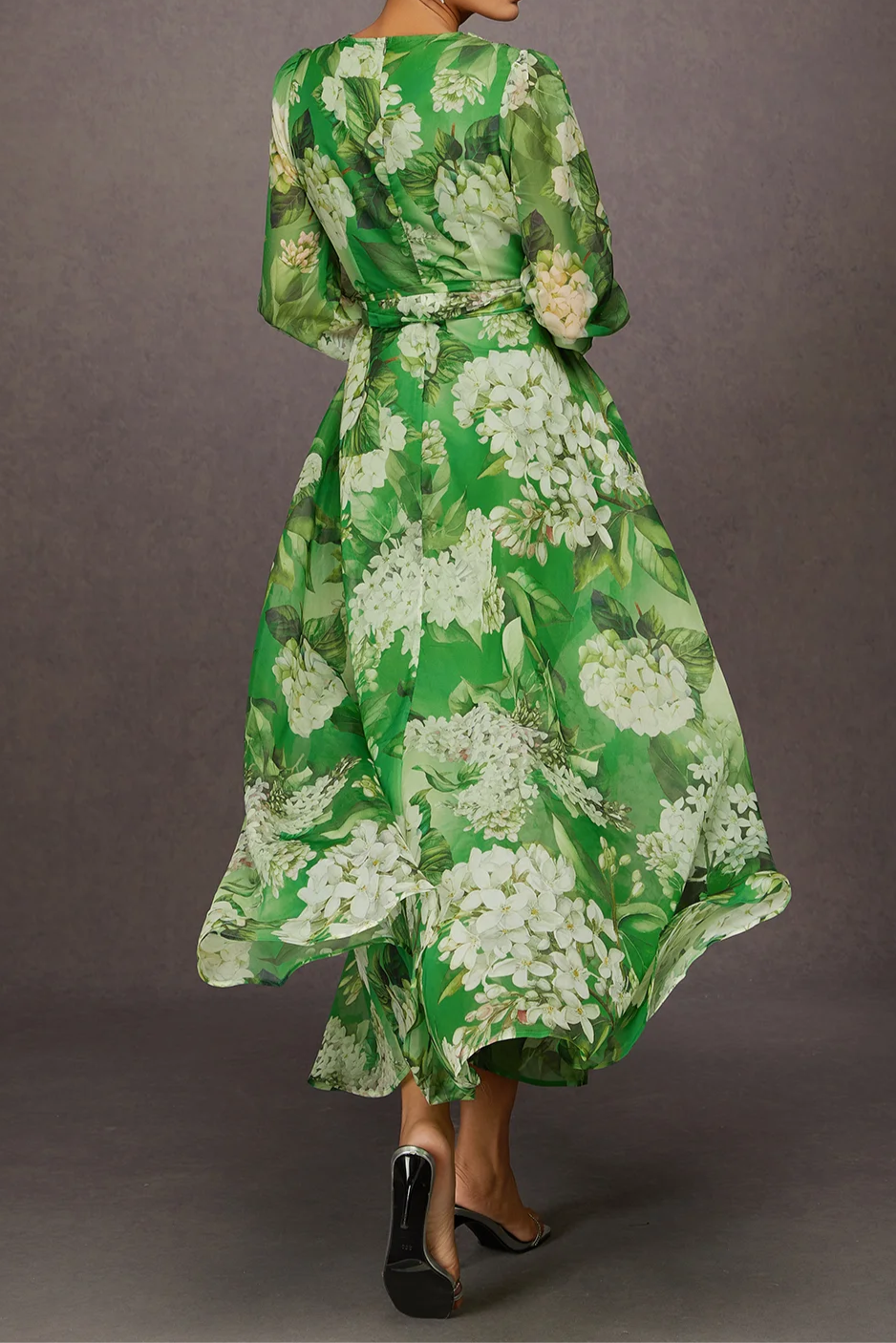 Elegant Floral Print V-neck Maxi Dress
