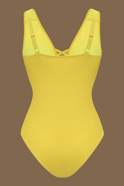 Women's Yellow Cutout Swimsuit & Skirt Suit