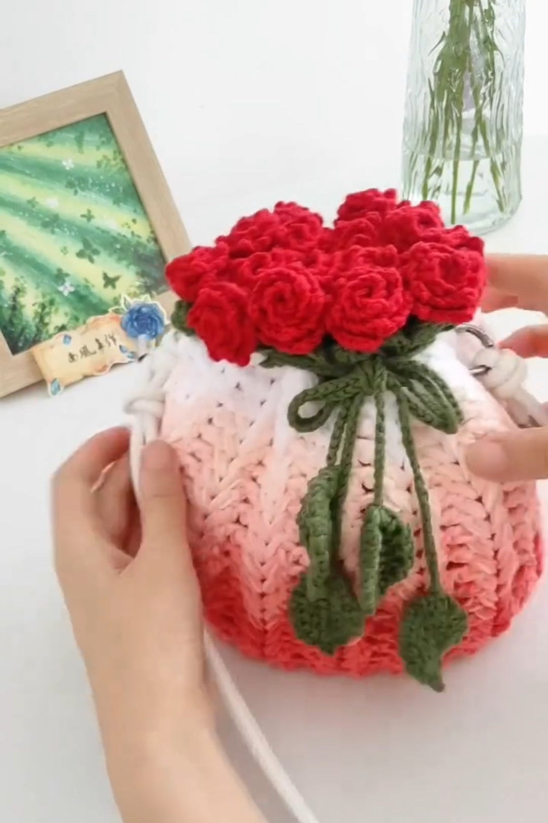 Knitted Rose Crossbody Bag