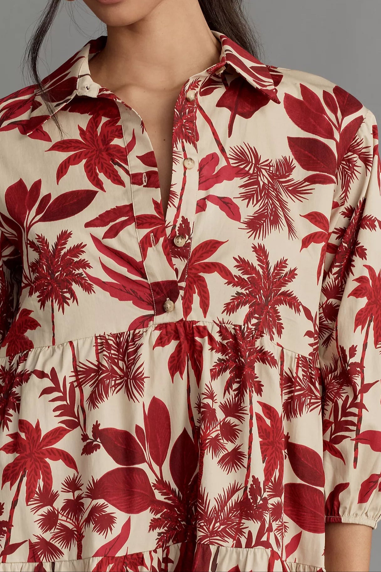 Red Leaf Shirt Short Dress
