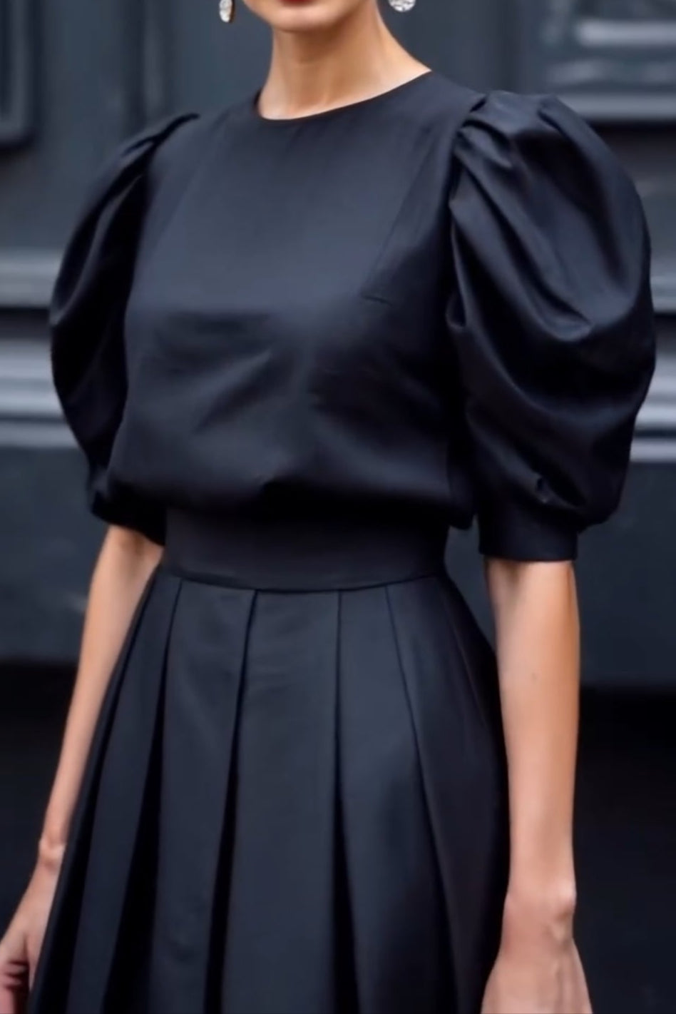 Pure Black Puff Sleeve Dress