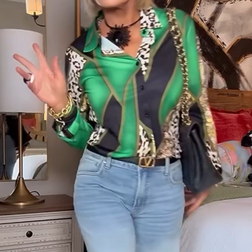 Green Leopard Long Sleeve Shirt