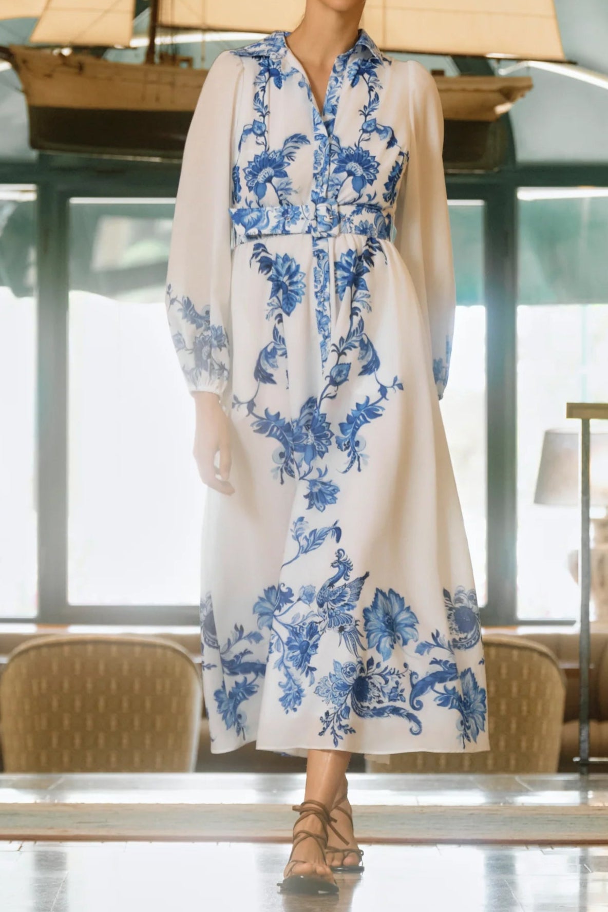 Cyan And Blue Print Shirt Dress