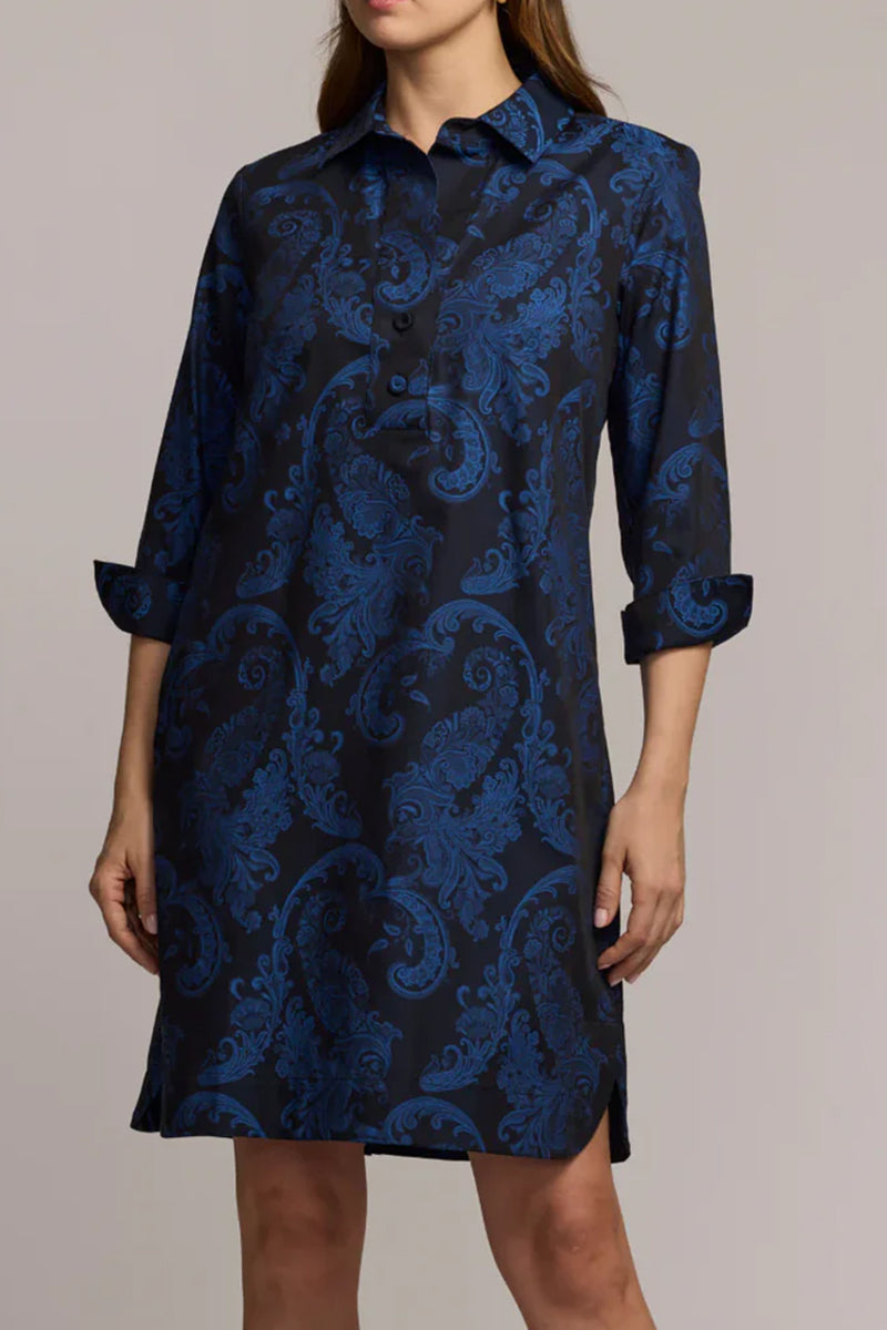 3/4 Sleeve Paisley Jacquard Dress