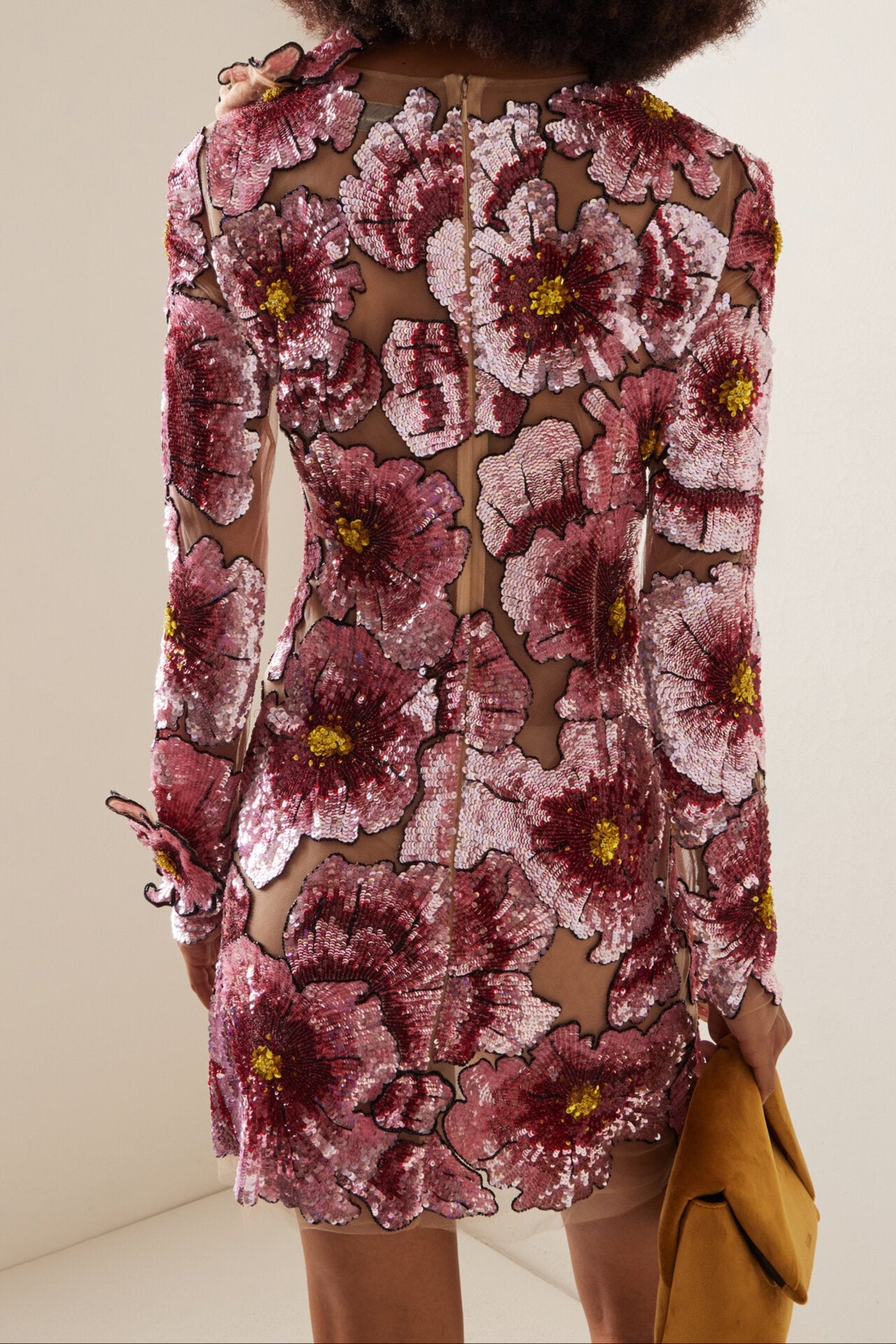 Embroidered Long Sleeve Floral Short Dress