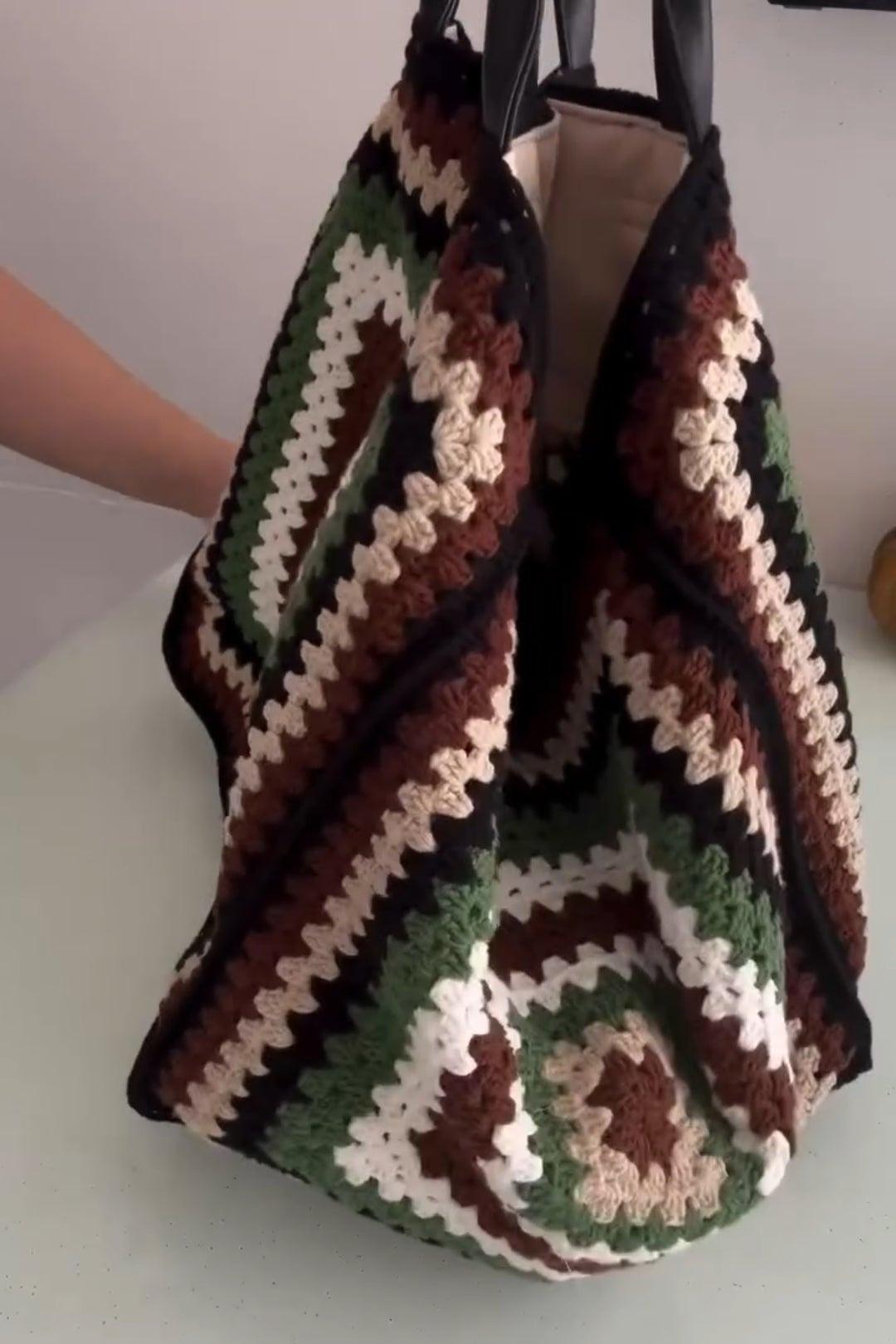 Square Print Knitted Bag