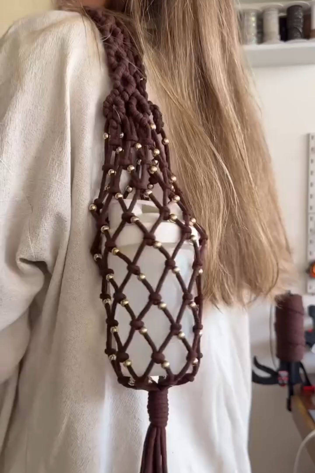 Openwork Woven Bottle Bag