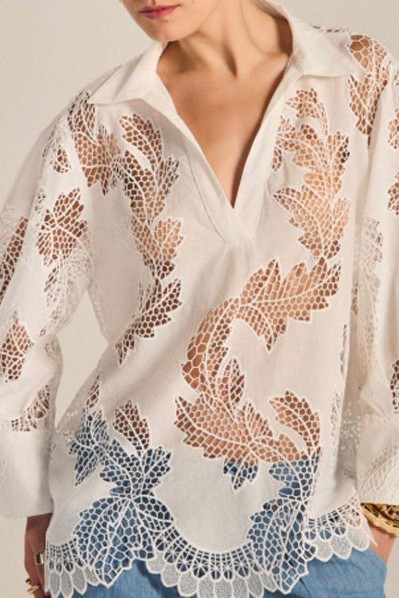 White Cutout Polo Shirt