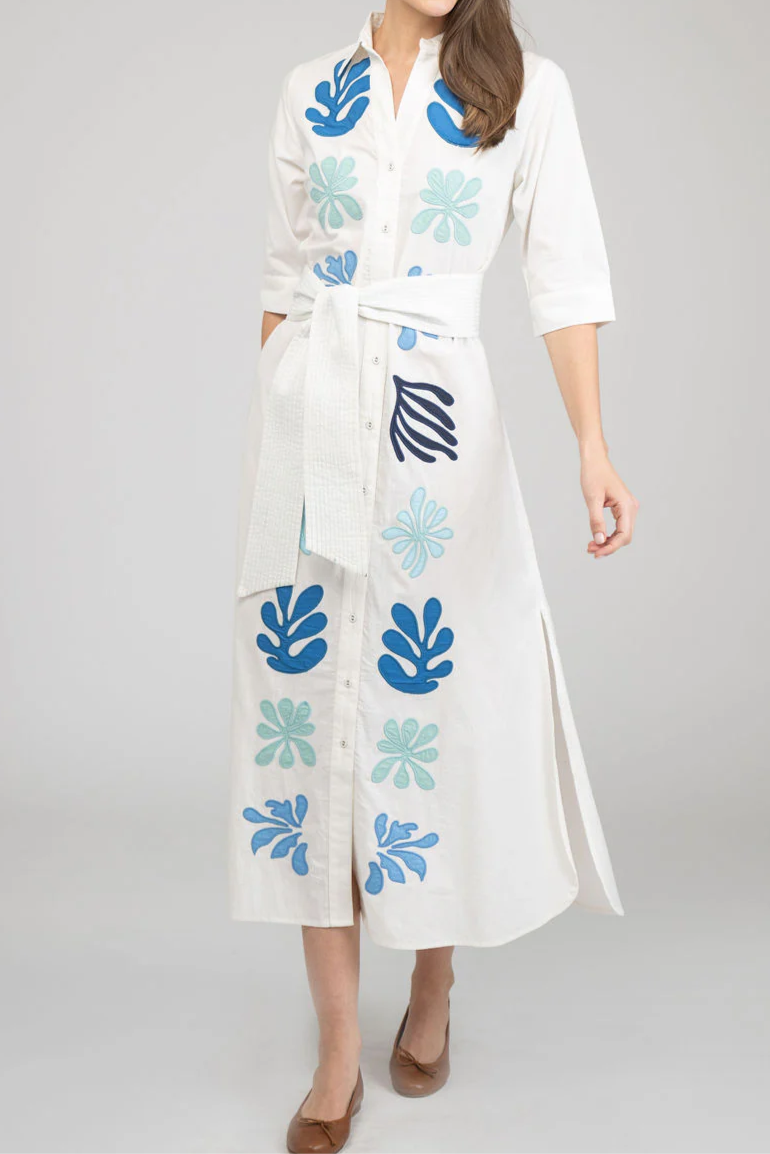 Ocean Floral Print Shirt Maxi Dress
