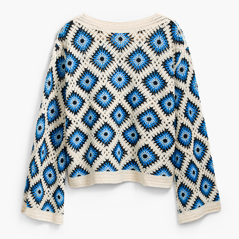 French Crewneck Crochet Cutout Sunscreen Blouse
