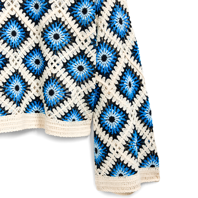 French Crewneck Crochet Cutout Sunscreen Blouse