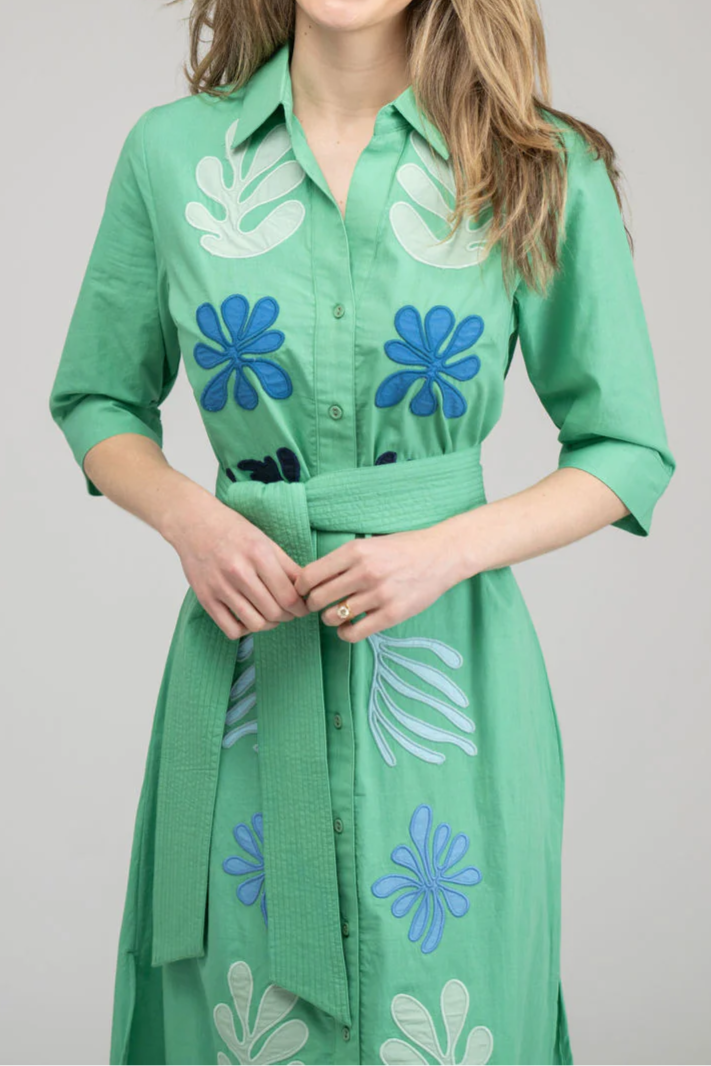 Ocean Floral Print Shirt Maxi Dress