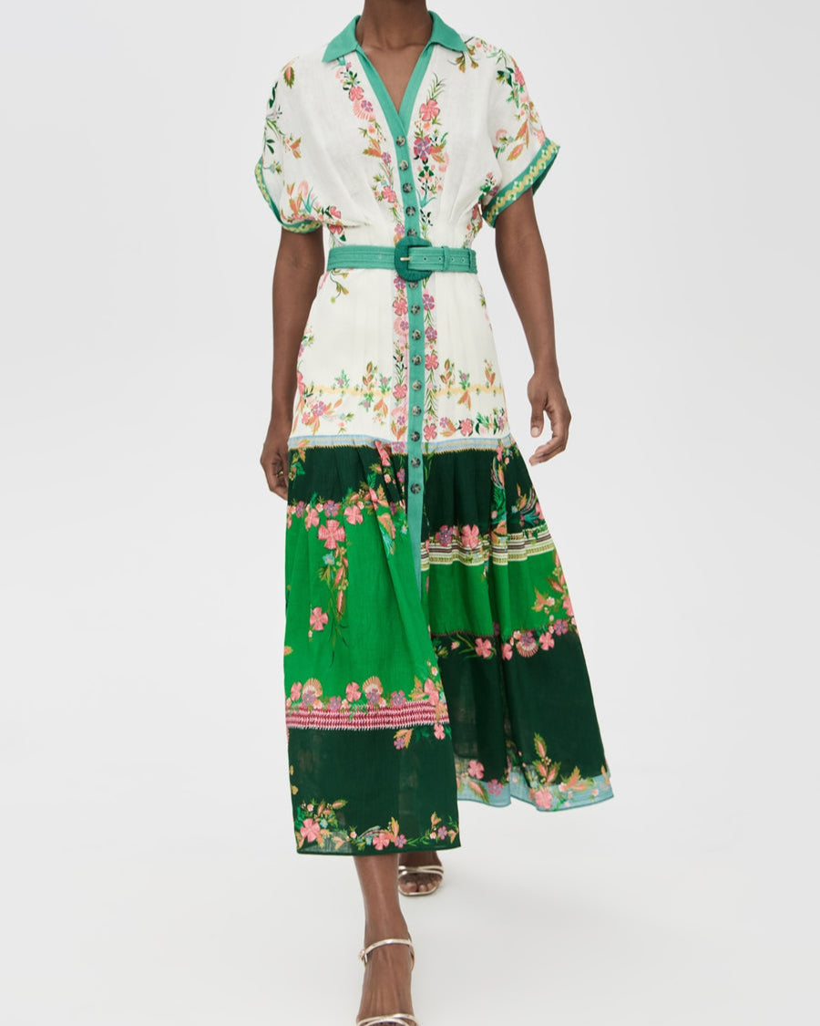 Floral Print Pintucked Waist Maxi Dress