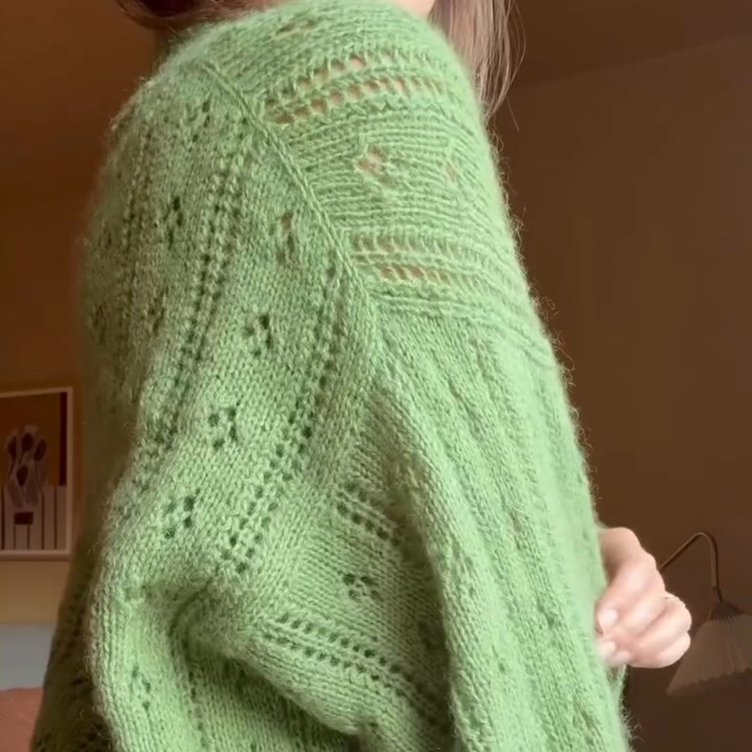 Pale Green Vertical Crewneck Sweater