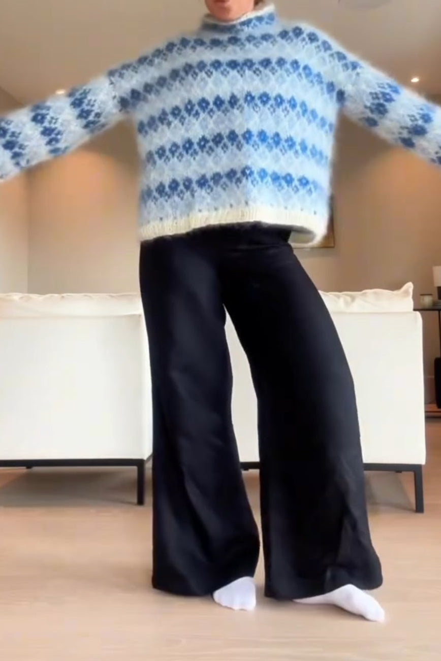 Blue And White Diamond Textured Sweater
